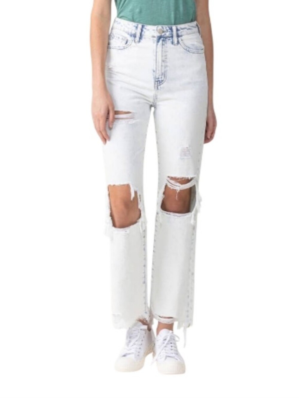 Lovervet 90's Vintage Super High-Rise  Distressed Straight-Leg Jeans-NWOT - Picture 2 of 11